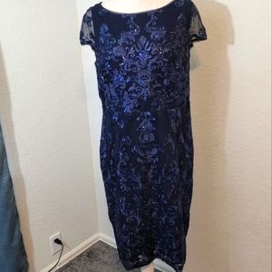 Marina Navy Blue Sequin and Lace Special Occasion Dress